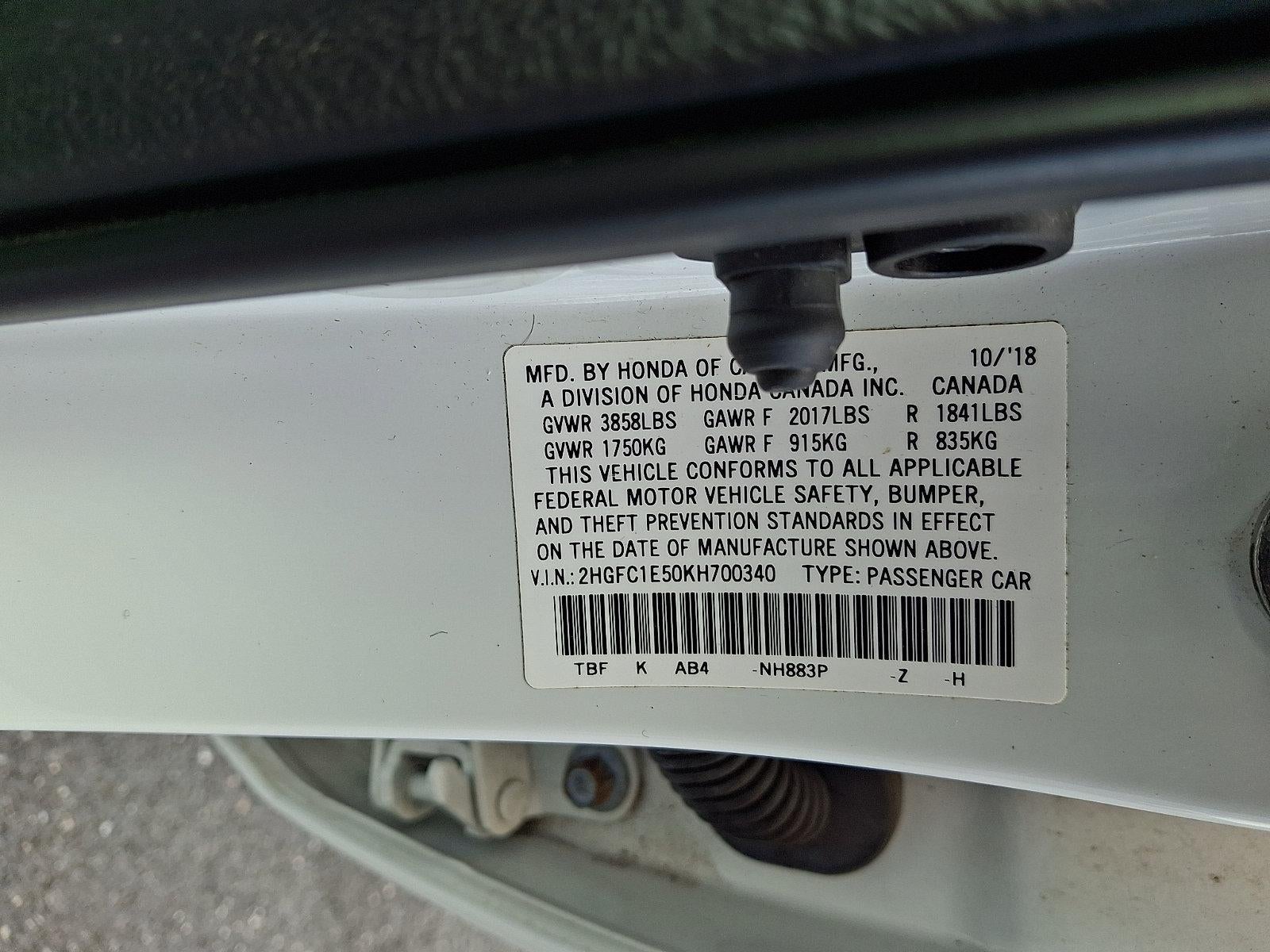 2019 Honda Civic Si Sedan Manual w/Summer Tires
