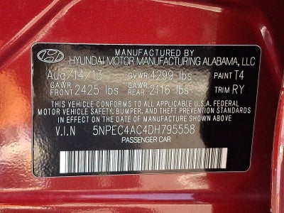 2013 Hyundai SONATA 4Dr Sdn 2.4L Auto SE