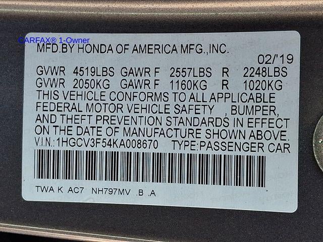 2019 Honda Accord Hybrid EX-L Sedan