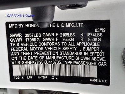 2019 Honda Civic Hatchback Sport Touring CVT