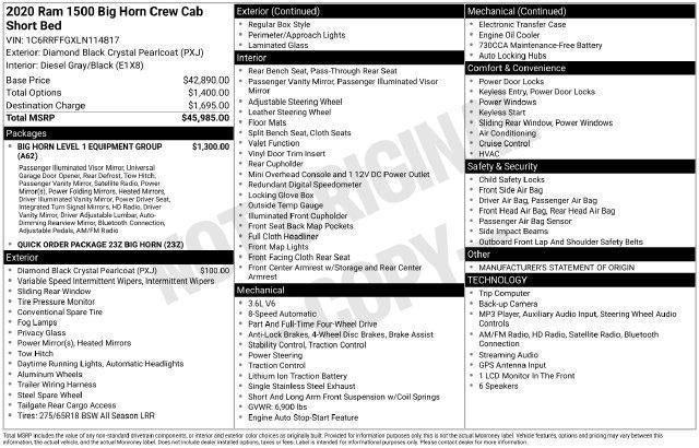 2020 RAM 1500 Big Horn 4x4 Crew Cab 5'7" Box