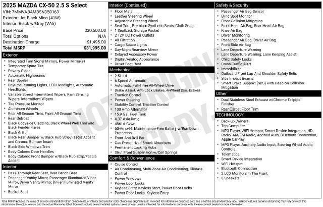 2025 Mazda Mazda CX-50 2.5 S Select Package AWD
