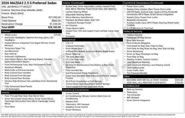2026 Mazda Mazda3 Sedan 2.5 S Preferred FWD