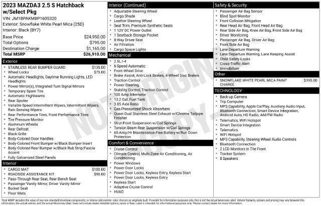 2023 Mazda Mazda3 Hatchback 2.5 S Select Auto FWD