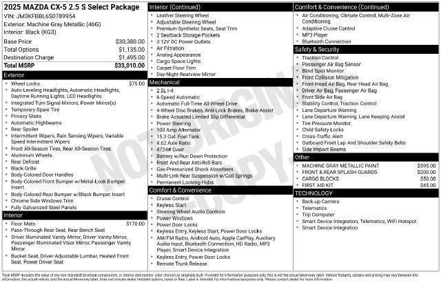 2025 Mazda Mazda CX-5 2.5 S Select Package AWD