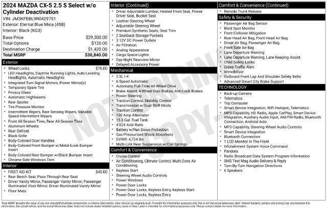 2024 Mazda Mazda CX-5 2.5 S Select Package AWD