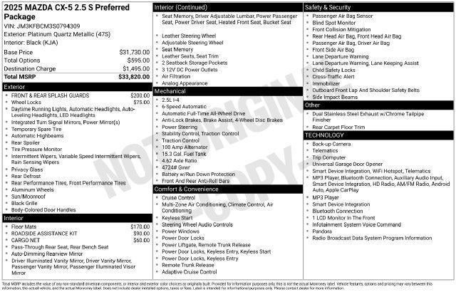 2025 Mazda Mazda CX-5 2.5 S Preferred Package AWD