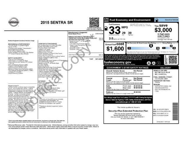 2015 Nissan Sentra 4dr Sdn I4 CVT SR