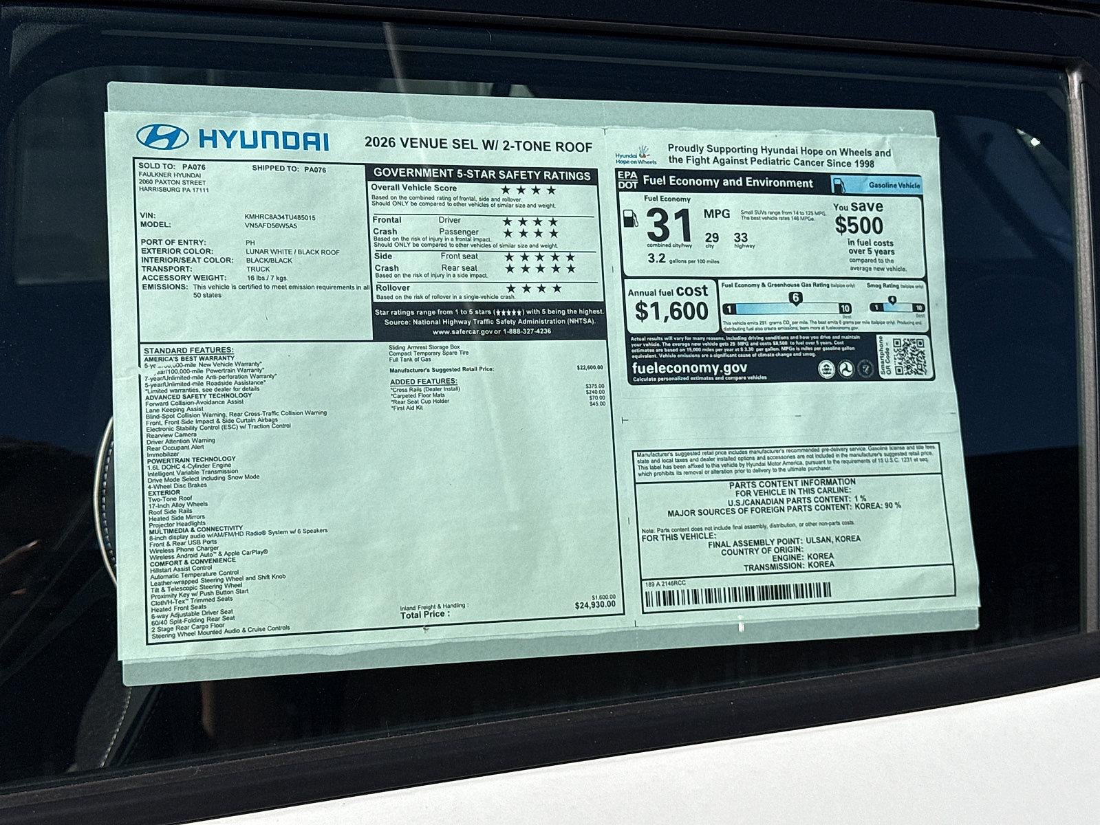 2026 Hyundai VENUE SEL W/Two-Tone Roof